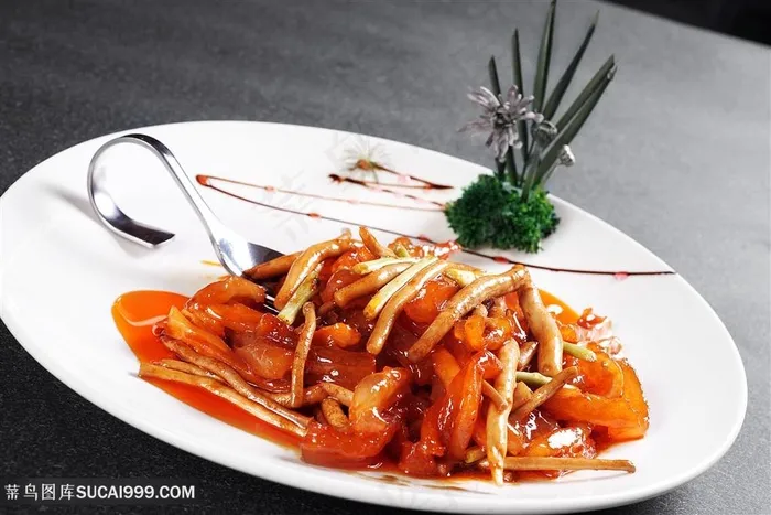茶菇驼鸟筋中华美食摄影图