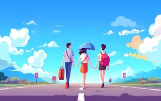 旅游青年学生天空蓝色背景