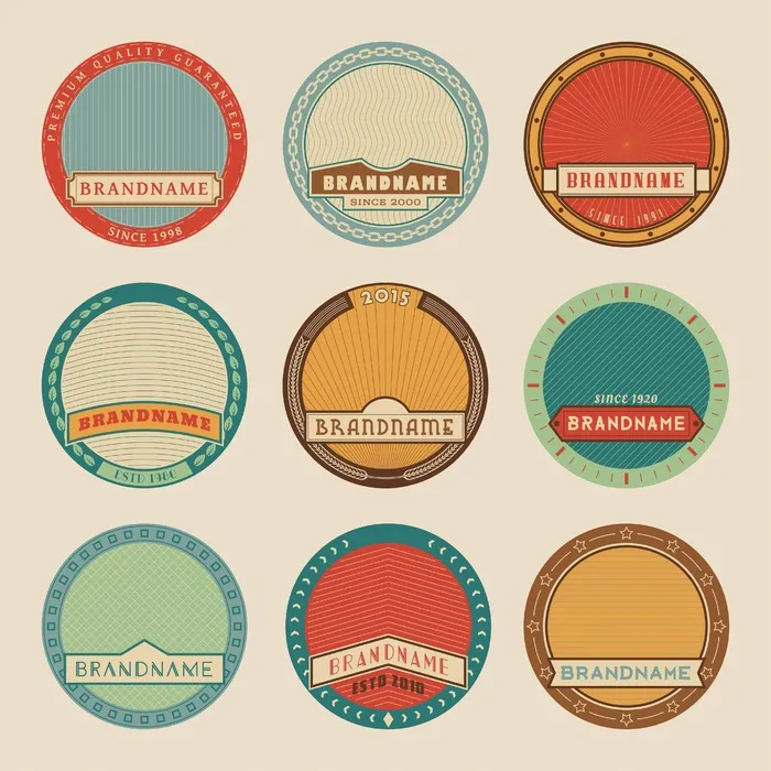 免抠复古圆形标签eps,ai矢量模版下载