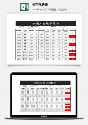 材料短缺表excel模板