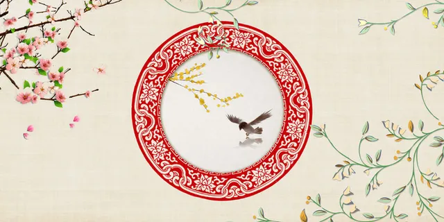 中国风传统水墨古风古典展板边框工笔画PS海报背景平面设计素材