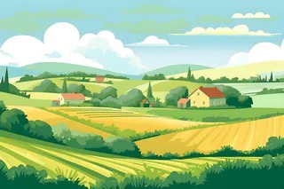 自然环境乡村扁平风景插画