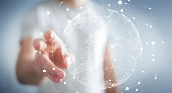 手部触摸白色几何线条科技地球的人高清图片 手部触摸白色几何线条科技地球的人高清图片