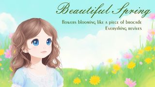 绚烂美丽的春天手绘女孩插画背景壁纸-阳春三月