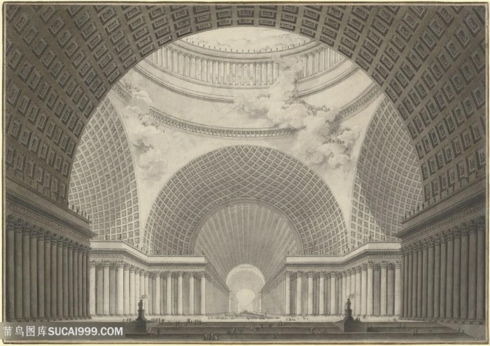 建筑宫殿素描装饰画