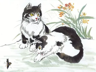 水墨猫国画图片素材