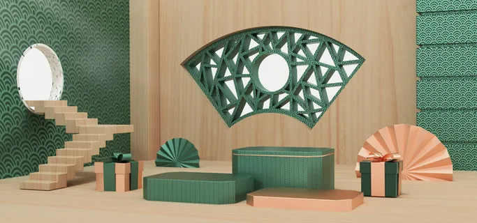 中国风国潮电商促销首页海报C4D背景图3D场景立体设计PSD素材模板