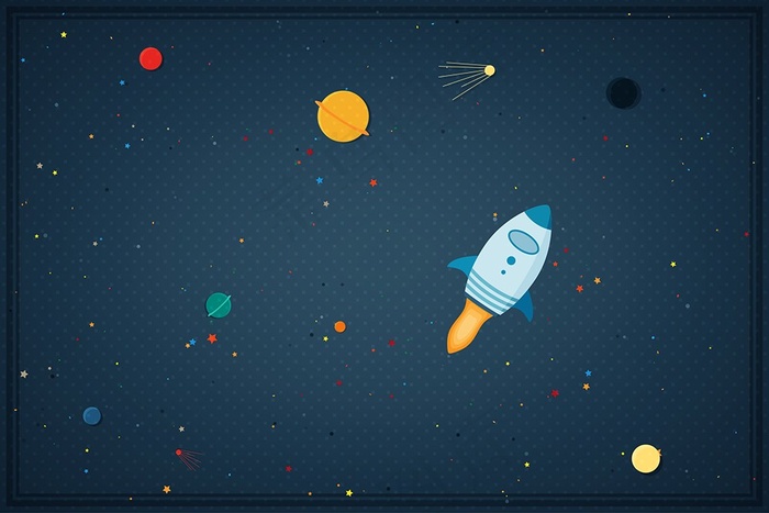 可爱卡通航天火箭宇宙星球太空星空背景