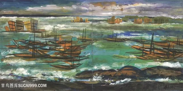 林风眠油画海景船