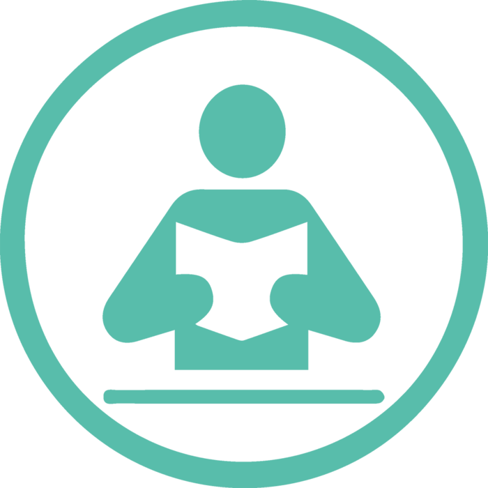 蓝绿色人物读书卡通简笔少儿兴趣班