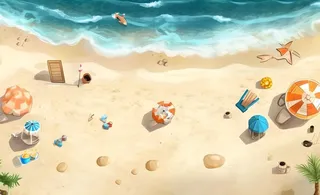 夏日海滩海边浪花海鸥背景