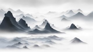 大气写意中国传统水墨画山水插画壁纸-孤傲