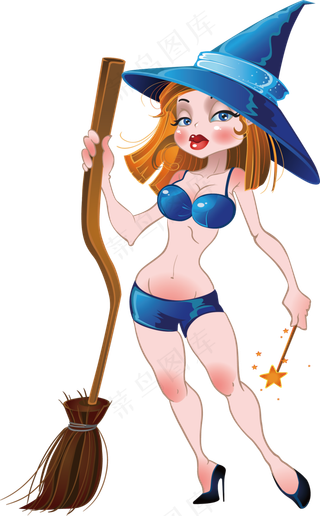 卡通万圣节手绘人物比基尼魔法女孩