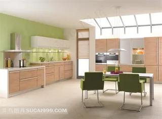 家居厨房橱柜餐桌高清摄影图