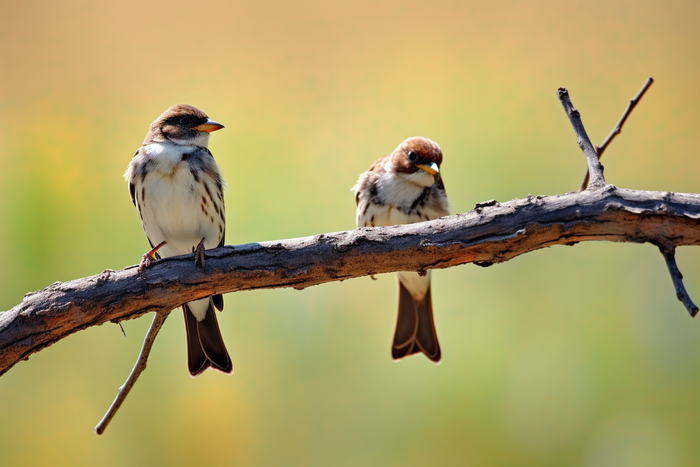 两只小鸟站在树枝上摄影图