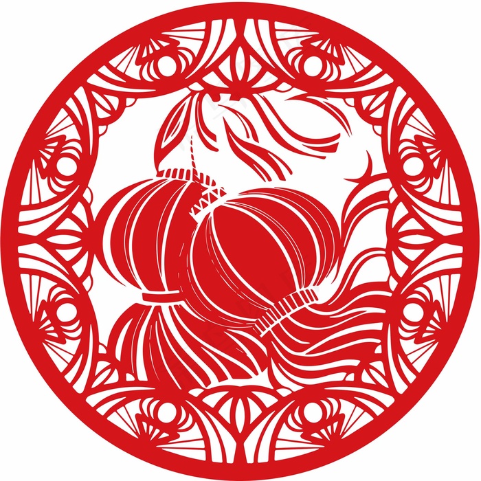 春节灯笼剪纸 剪纸风元素ai矢量模版下载