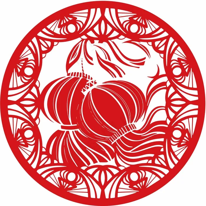 春节灯笼剪纸 剪纸风元素ai矢量模版下载