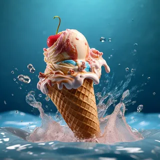 冰淇淋夏日消暑甜品室内纯色背景虚化背景创意融合