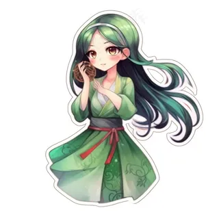 古风少女绿衣裙插画免抠