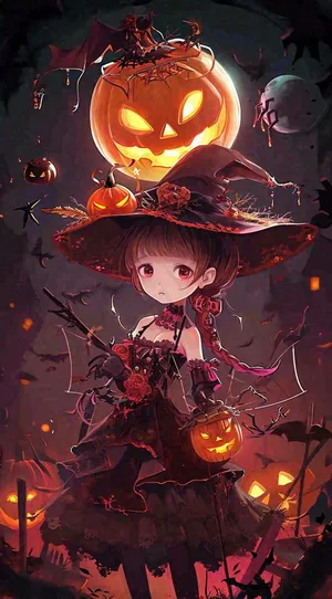 万圣节夜晚黑色南瓜恐怖卡通小鬼手绘插画