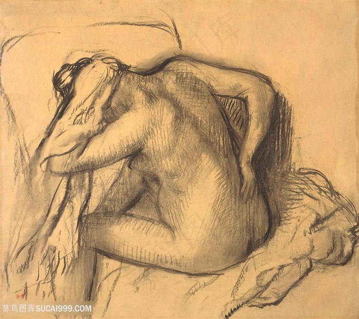 德加手绘素描裸体女性装饰画