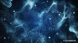 深蓝色渐变线条光斑粒子扩散背景