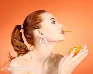 高清广告美女吸橙汁素材图片下载