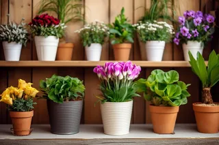 花架上种着很多植物鲜花摄影图