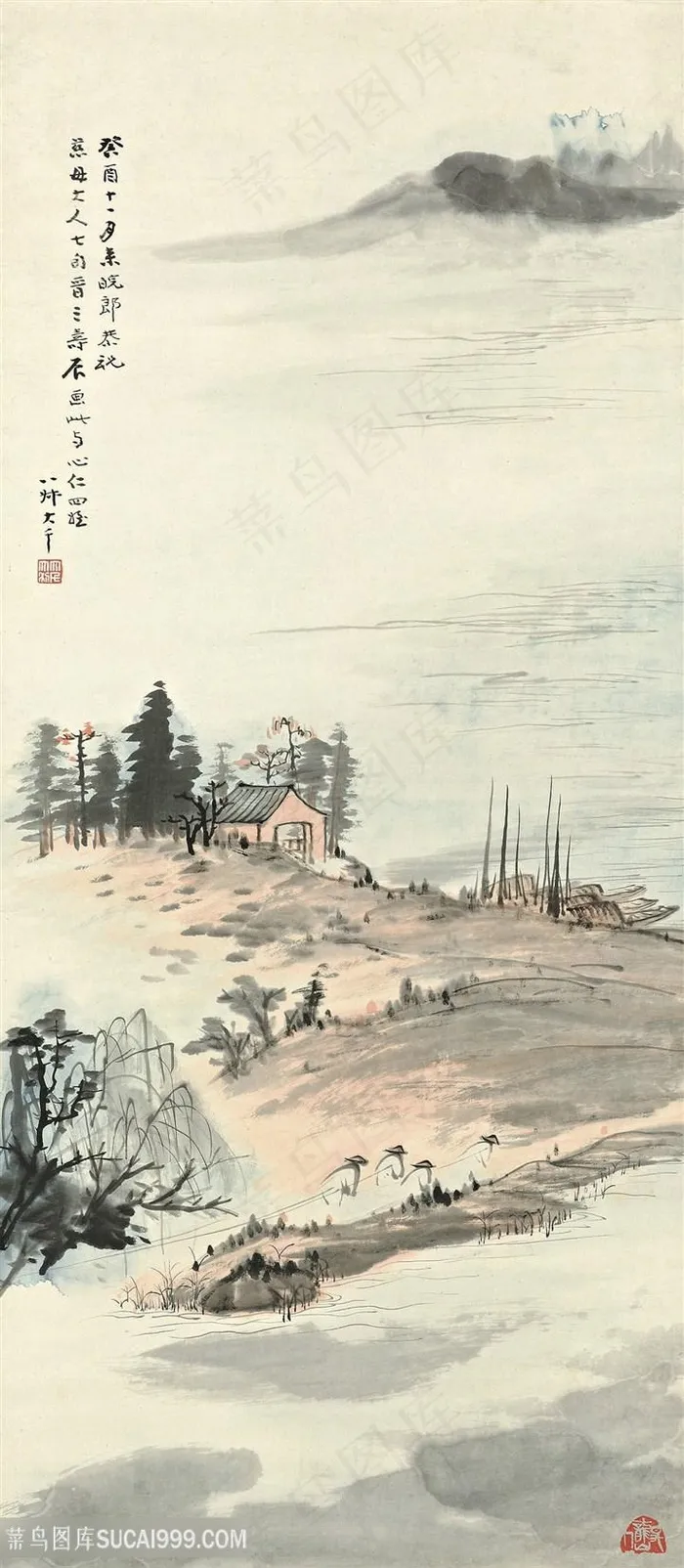 张大千植物建筑风景国画图片