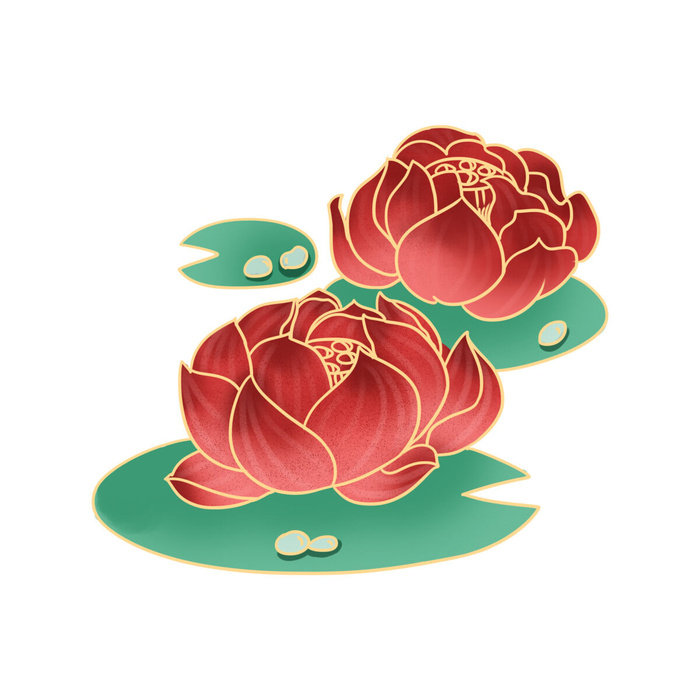 国潮中国风手绘荷花莲花荷叶莲藕植物花卉装饰插画PSD设计素材psd模版下载
