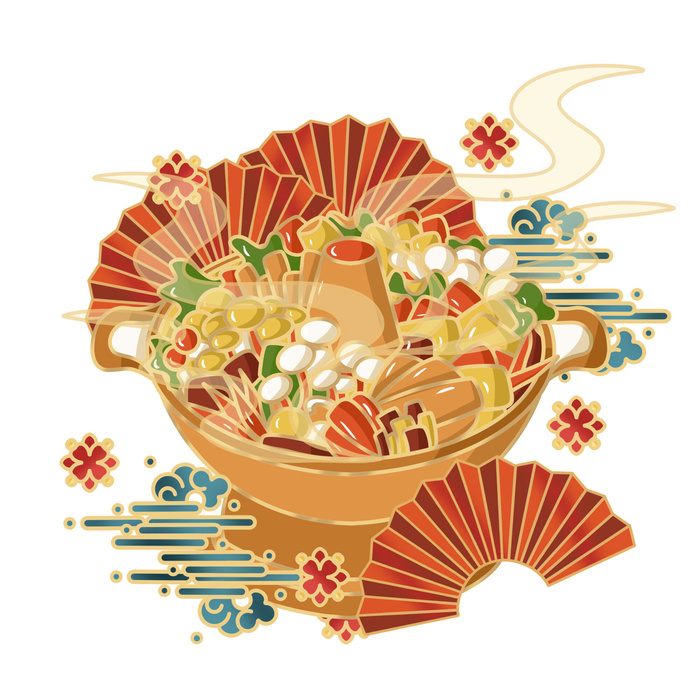 国潮中国风传统小吃食物地方特色菜美食元素插画海报图片素材psd模版下载