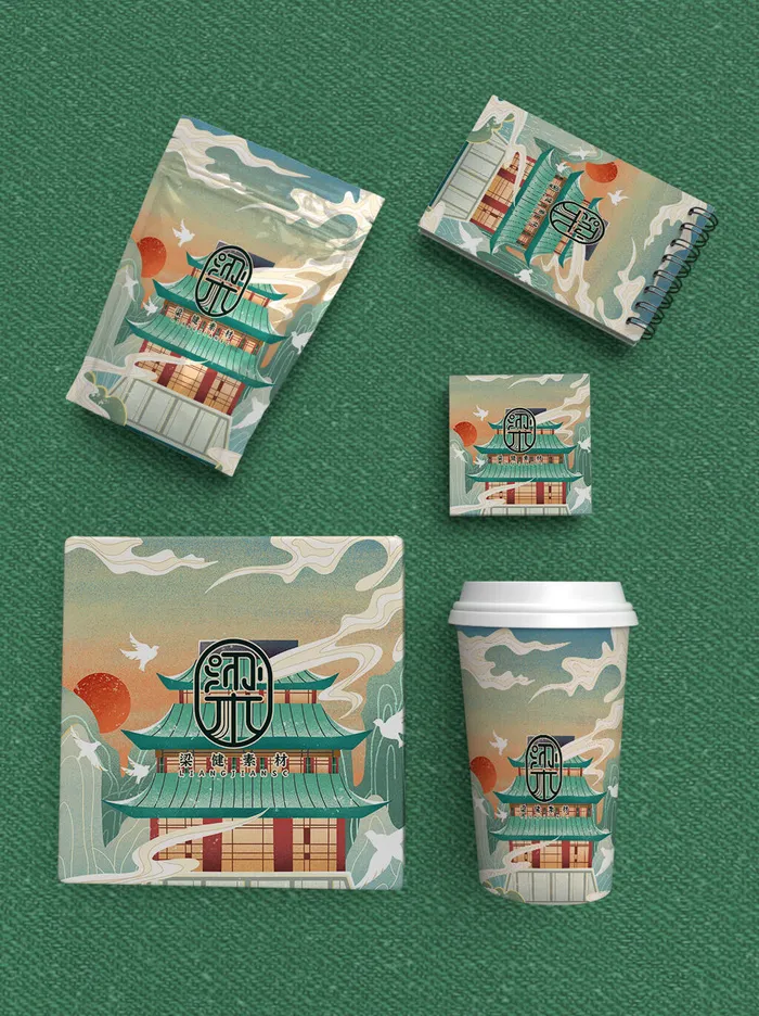 高端文创样机素材产品中国风国潮logo礼盒包装VI智能贴图PSD模板psd模版下载