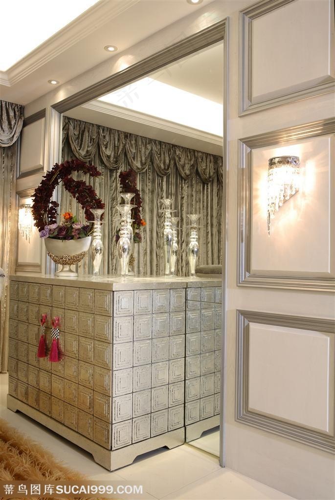 华丽素雅桌台装修 简欧鞋柜背景墙