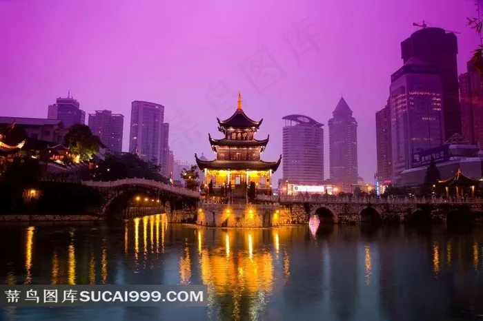 贵阳甲秀楼夜景摄影素材