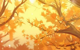 秋季金色枫叶树枝阳光倒影背景