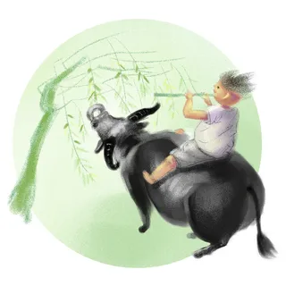 清明清明节卡通牧童看树