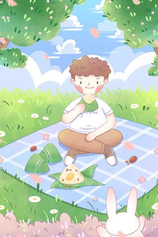 国潮风中国传统节日端午节赛龙舟粽子场景插画海报PSD设计素材