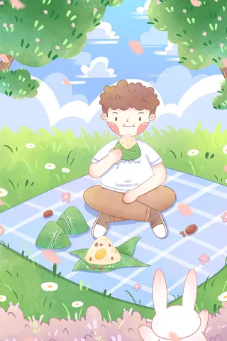 国潮风中国传统节日端午节赛龙舟粽子场景插画海报PSD设计素材