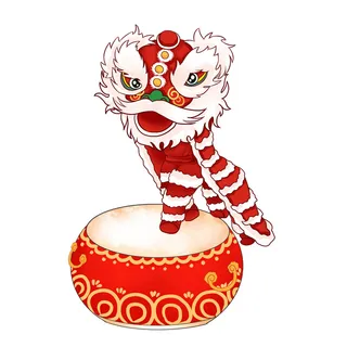 新年春节虎年元宵手绘人物舞狮卡通狮子头插画元素PSD设计素材