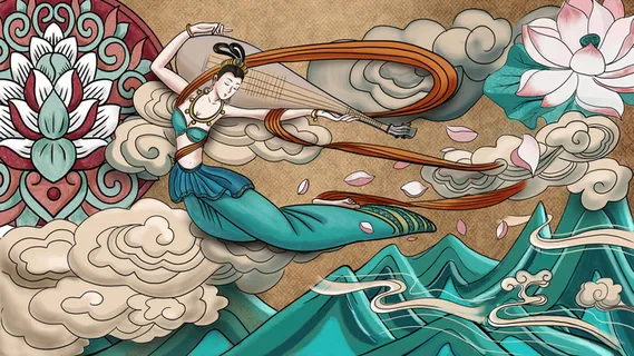 复古中国风国潮神话人物敦煌插画仙女手绘海报背景PSD设计素材 复古中国风国潮神话人物敦煌插画仙女手绘海报背景PSD设计素材