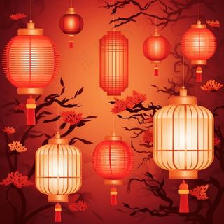 红灯笼过年过节喜庆插画素材