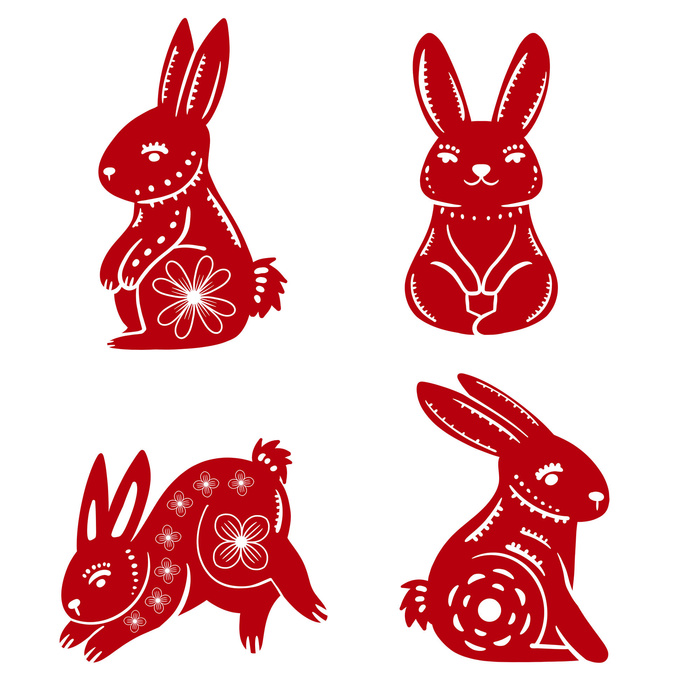 手绘2023兔年新年卡通兔子形象IP插画元素PSD设计素材png图案