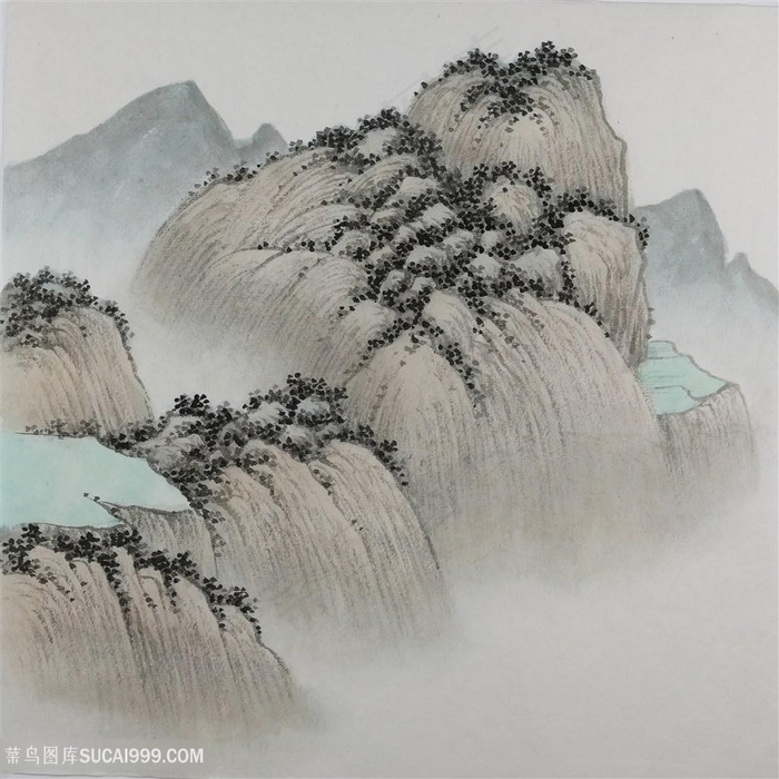 王军河工笔山水青绿山水传统山水皴法国画界画鬼脸皴袁江袁耀长披麻皴