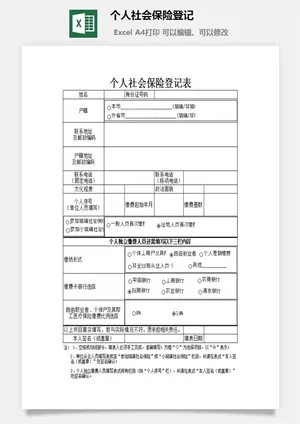 个人社会保险登记excel模板预览图