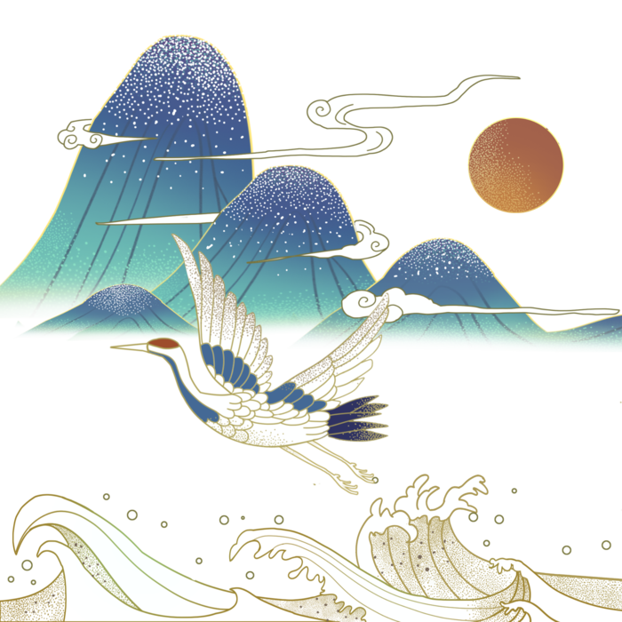 国潮仙鹤插画免扣素材设计素材