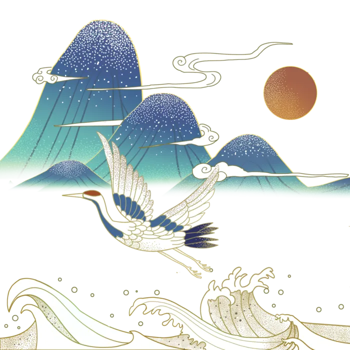 国潮仙鹤插画免扣素材设计素材