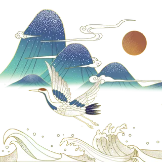 国潮仙鹤插画免扣素材设计素材
