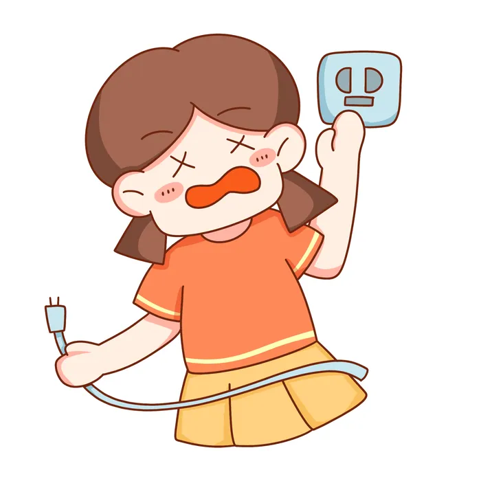可爱手绘安全用电人物元素 