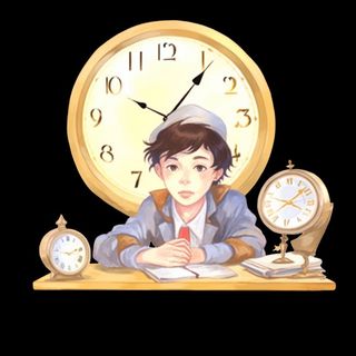 学生在书桌写作业时间时钟免抠