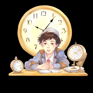 学生在书桌写作业时间时钟免抠